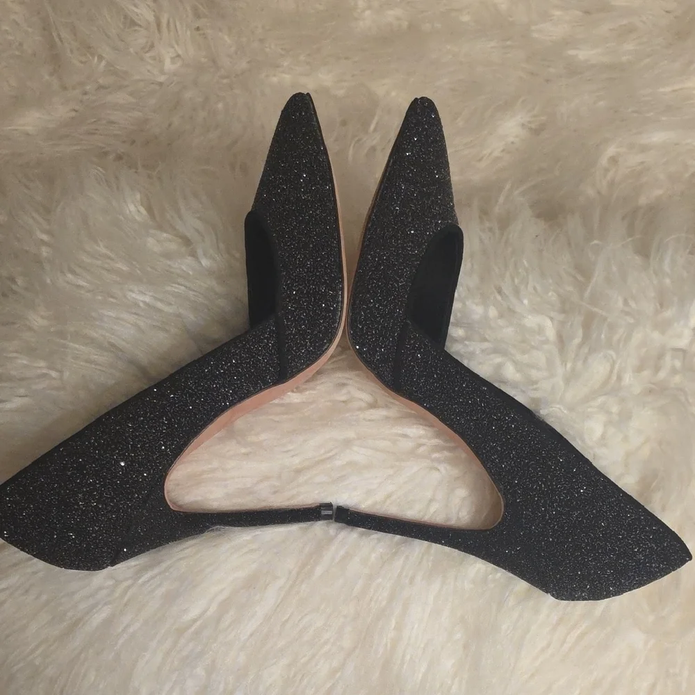 Jean-Michel Cazabat Black Glitter Pointed-Toe Stiletto Heels 4 Inches Heel 38.5